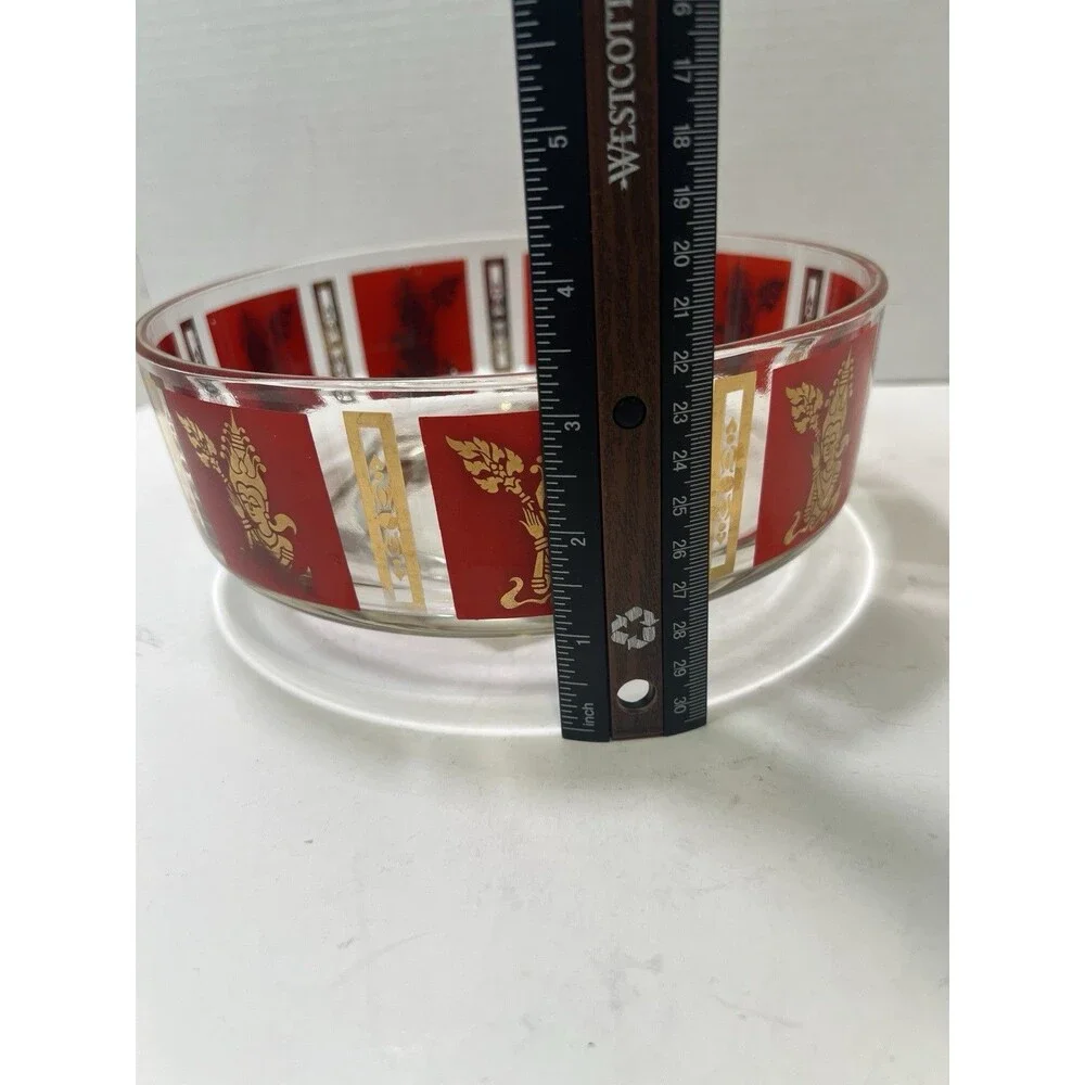 Vintage MCM Red Gold Thai Goddess Salad Serving Mixing Master Chip Bowl 22k